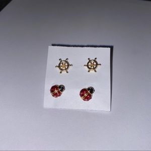 Lady bug and nautical wheel stud earrings